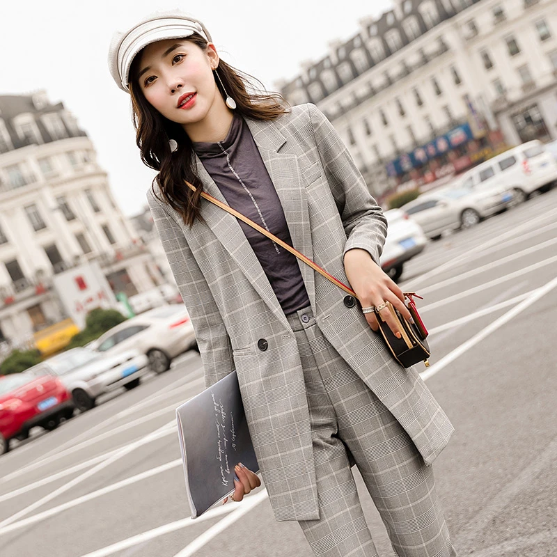 Высокое качество ткани клетчатая формальная форма дизайн брючные костюмы осень