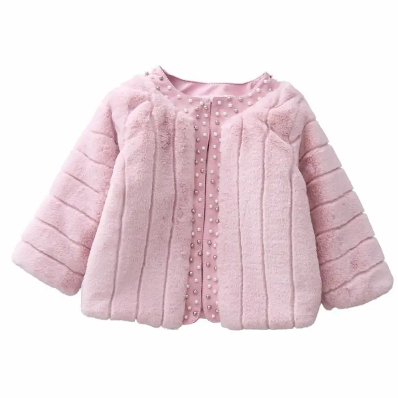 pink color Осенне-зимняя куртка для маленьких девочек; одежда с мехом для девочек; Верхняя одежда для малышей; теплая одежда для малышей; осеннее плотное пальто; рождественское пальто - Цвет: pink color