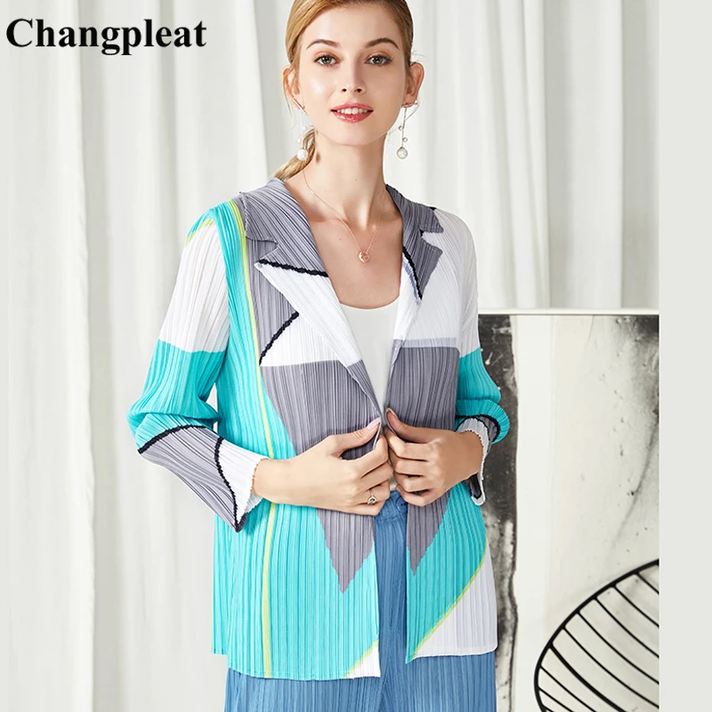 Changpleat Весна Осень Новые Женские базовые куртки пальто Miyak плиссированные модные дизайнерские с длинным рукавом с отворотом тонкие женские пальто C908