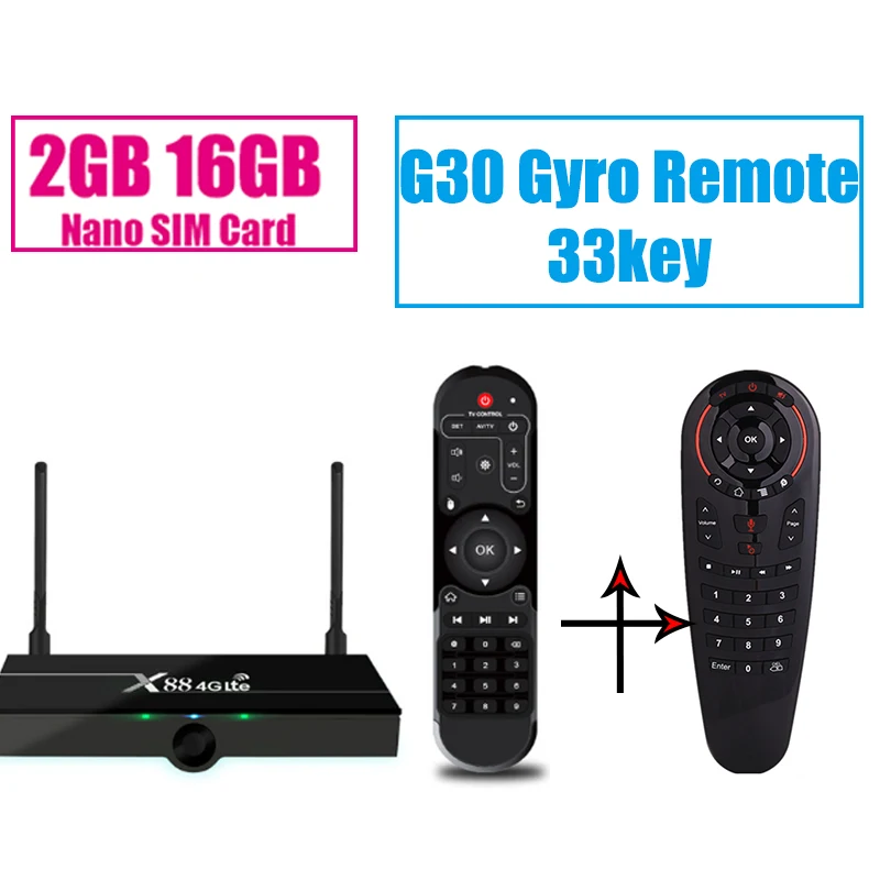 2G16GG30Remote33key X88 PRO 4GLte Android 9,0 TVBox поддержка 4G Nano SIM карты 4G полосы 4G Moduel 2usb-poort 2G16GB Rockchip Wifi 4K GooglePlayStore - Цвет: 2G16GG30Remote33key
