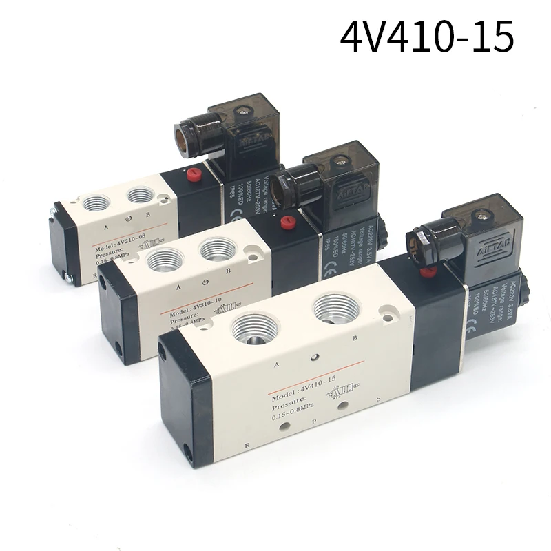 

Pneumatic Valve Electric Solenoid Valve 4v410-15 Control Air Gas Magnetic 5 Way 2 Position DC12V 24V AC110V 220V Coil Volt