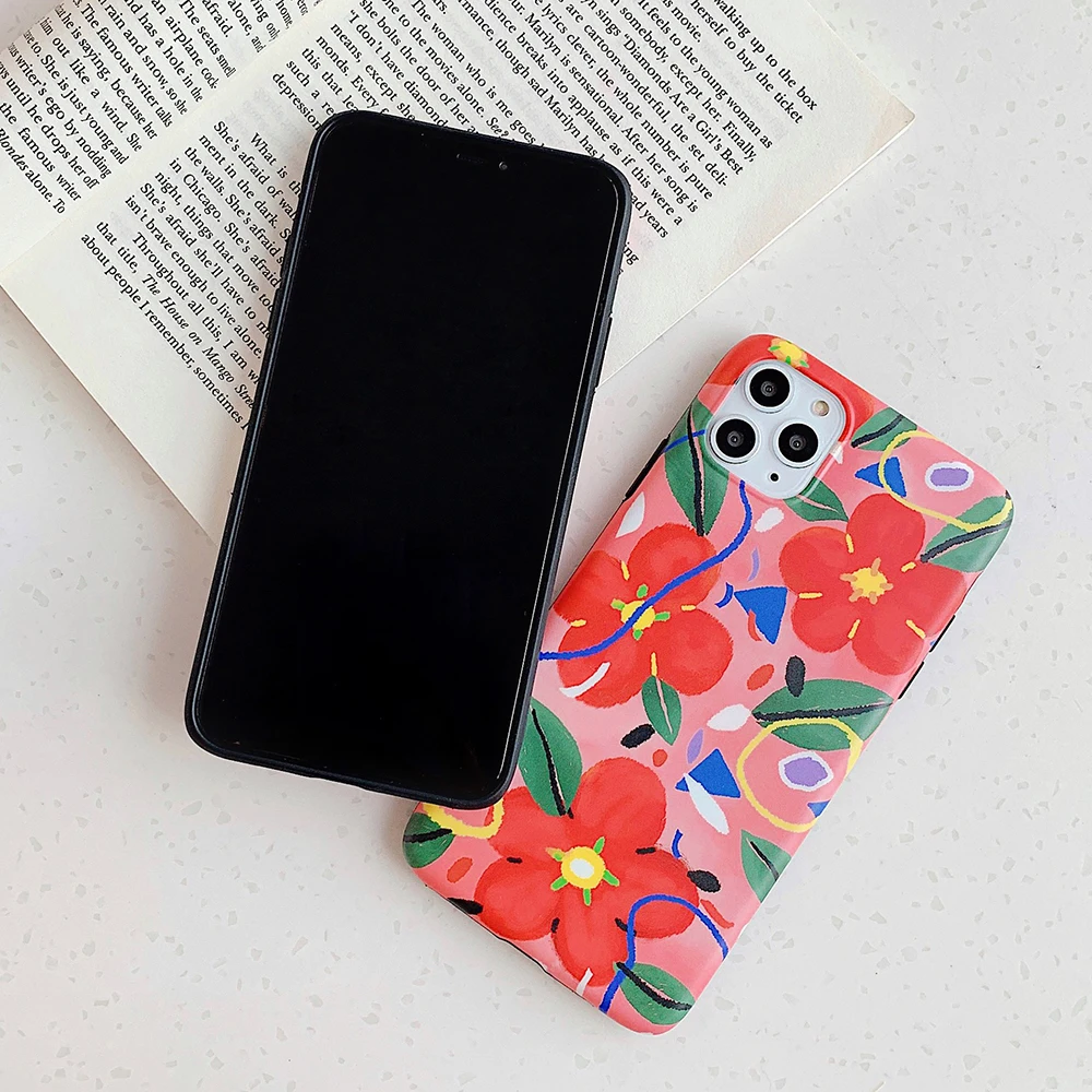 Цветной чехол для iPhone 11 Pro Max XR XS X 7 8 6 Plus с красными цветами мягкий матовый IMD полным