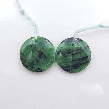 

Semi-precious stones Natural Gemstone Ruby and zoisite,Fashion gemstone Round Earring Jewelry 20x20x4mm，7.4g