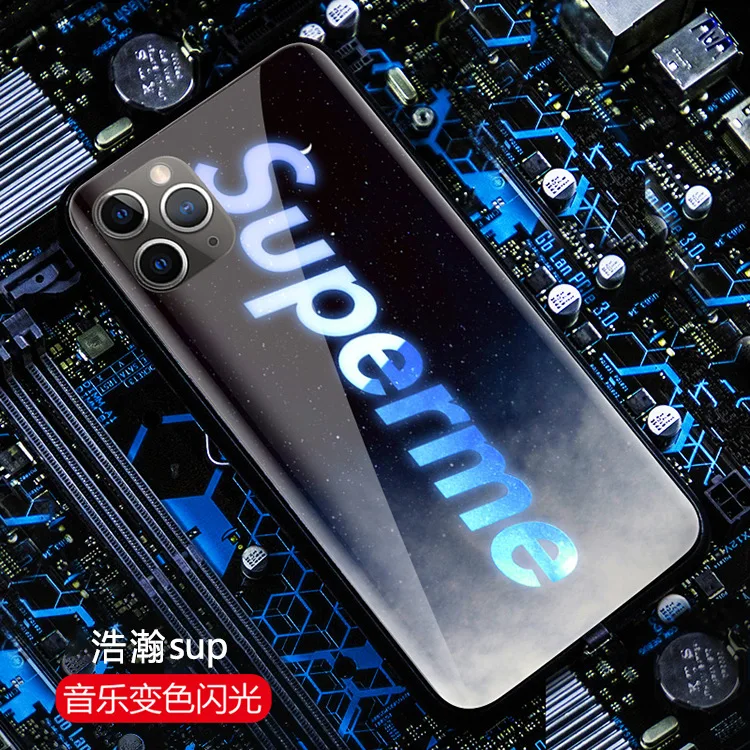 Чехол для телефона для iPhone X XR XS Max 11 Pro Голосовое управление СВЕТОДИОДНЫЙ логотип Вспышка освещение закаленное стекло ТПУ защитный чехол протектор - Цвет: sup 2