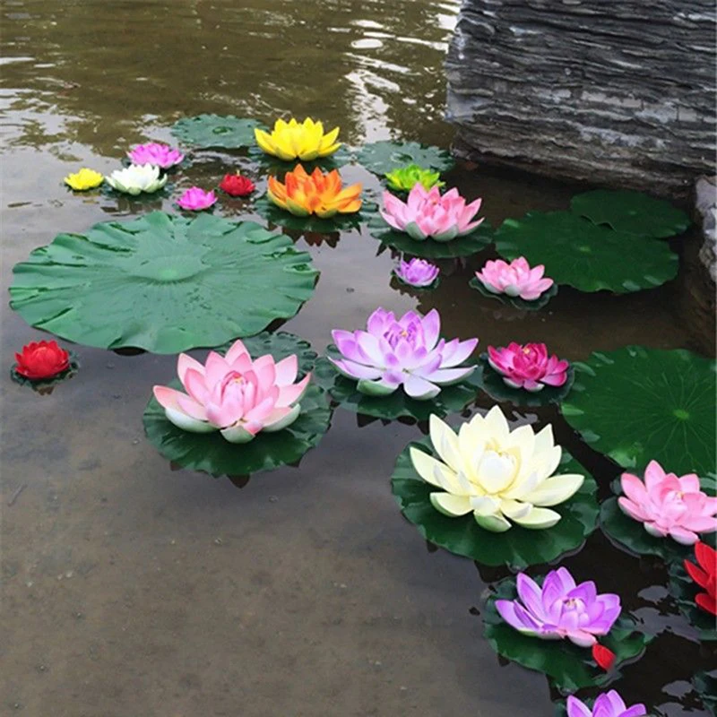 

5Pcs Artificial Floating Flower Pond Tank Plant Ornament 10cm Home Garden Pond Decoration Lotus / 1Pcs lotus leaf Water Lily