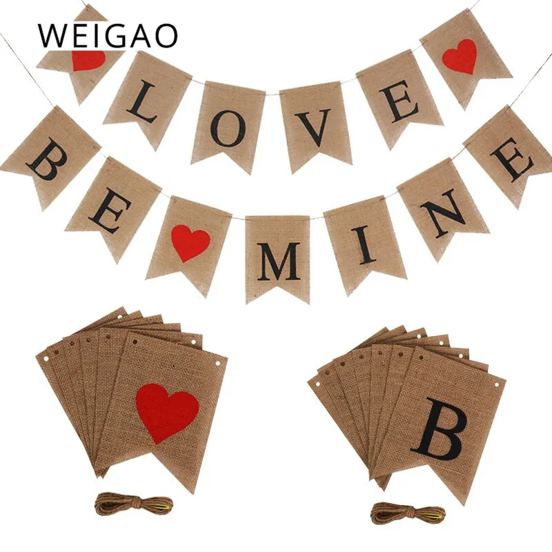 WEIGAO Love Be Mine баннер гирлянда из мешковины на День святого Валентина украшения Винтаж Свадьба Помолвка фон Декор