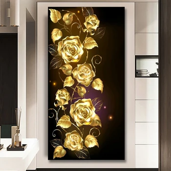 

Diamond Painting Golden Flower Diamond Embroidery Rhinestone Cross Stitch 5D DIY Mosaic Full Round Drill Decoration Home Gifts