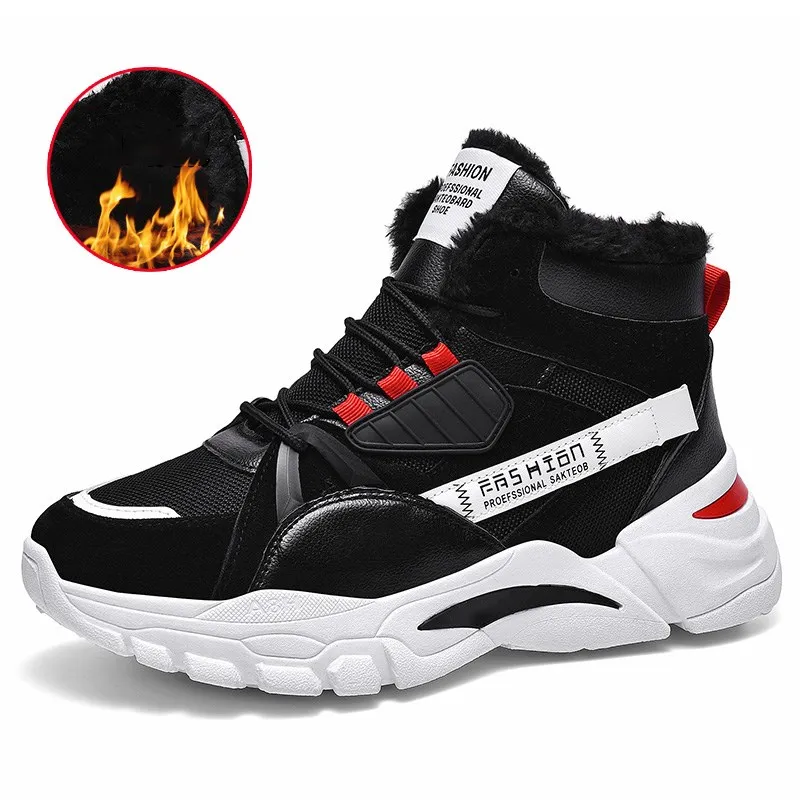 Winter Men's Boots Warm Boot With Velvet Male Waterproof Shoes Chaussure Mans Casual Shoes For Men Boots Footwear Male Sneakers - Цвет: Black Fur