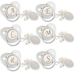Sucette de luxe pour bébé en argent, avec nom Initial, avec attache tétine pour nouveau né de 0 à 12 mois, sans BPA, livraison directe 