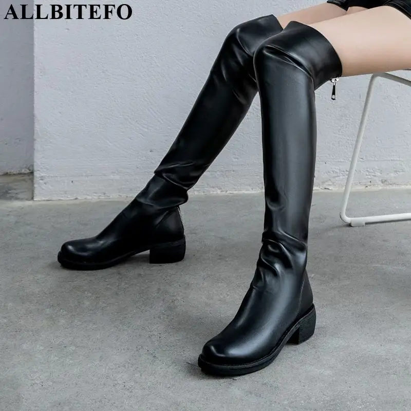 

ALLBITEFO sexy Back zipper genuine leather+pu winter snow women boots brand high heels women over the knee high boots long boots