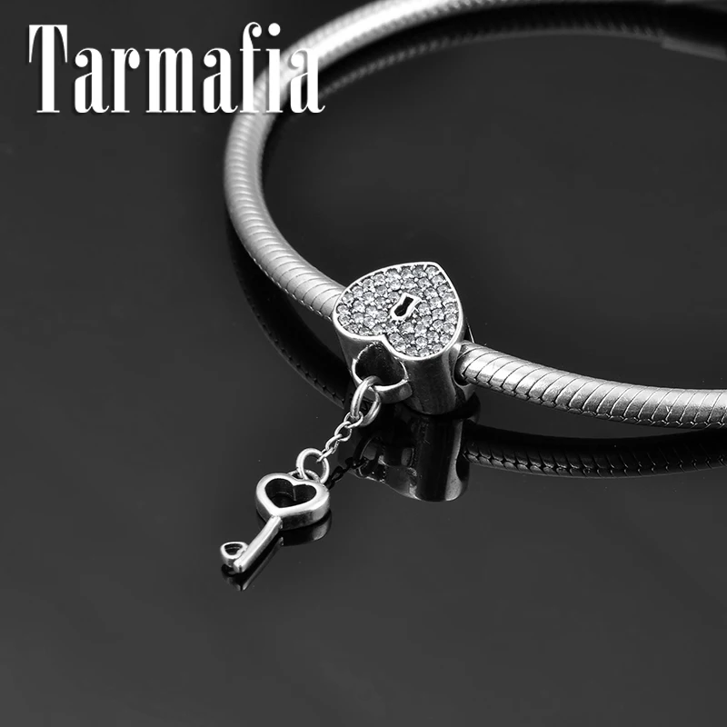 

Romantic 925 Sterling Silver Love Lock Heart Key CZ Charm Beads Fit Original Pandora Charms Bracelet women accessories Jewelry