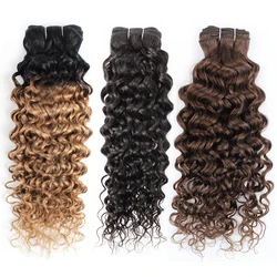 1 Bundle Water Wave Dark Brown Ombre Honey Blonde Hair Weave Natural Black Color 10-26 inch Remy Human Hair Extension Mogul Hair