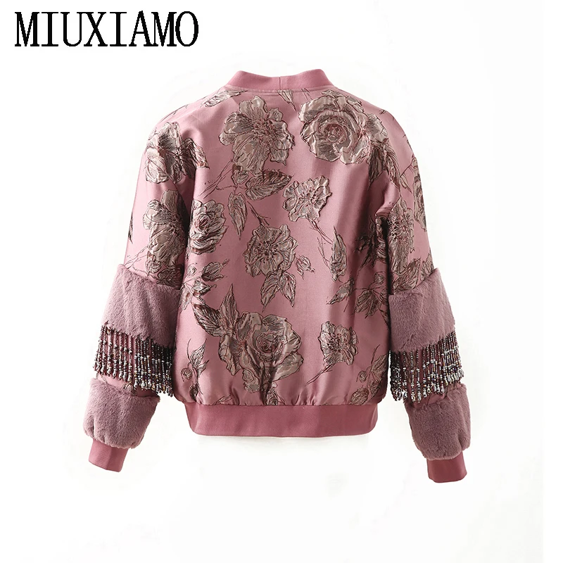 MIUXIMAO, высокое качество,, офисное женское осеннее пальто, Новое поступление, повседневное, круглый вырез, полный рукав, вышивка бисером, цветочный жакет для женщин, vestidos