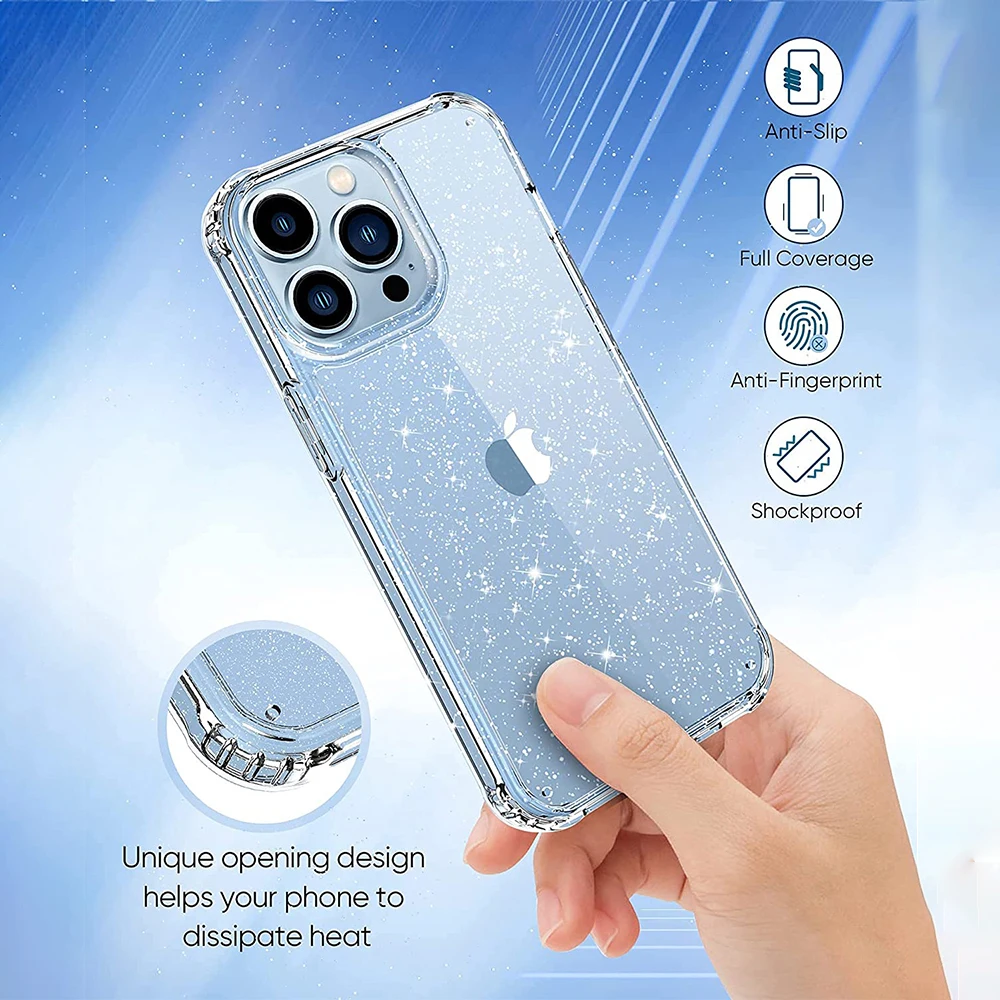 Anti-knock Shining Glitter Powder Phone Case For iPhone 13 12 11 Pro Max X XR XS Max 8 7 Plus 11 Transparent Soft TPU Back Cover iphone 12 mini  case iPhone 12 Mini
