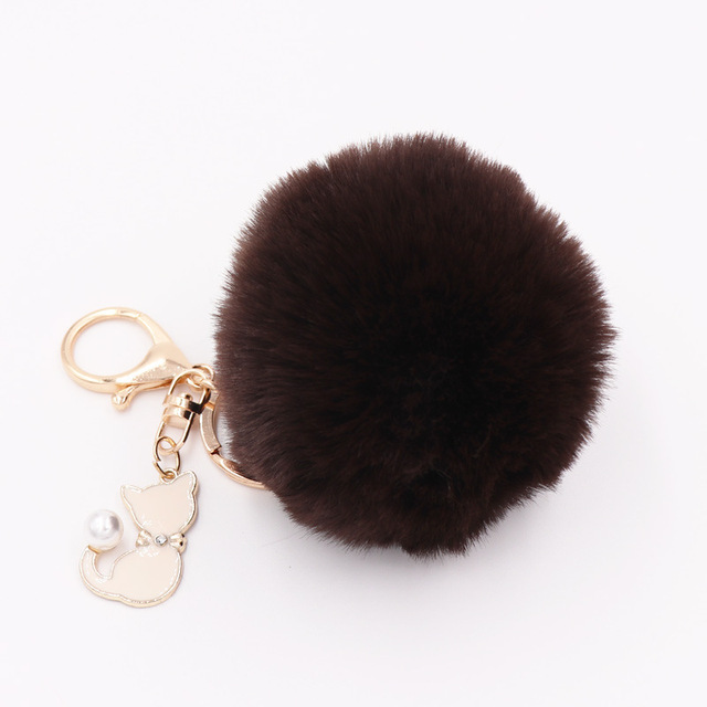 Fur Pompom Keychain Artificial Rabbit Fur Pompom Keychain Kitten Pendant Key Ring Fluffy Handbag Women Keychain Key Ring