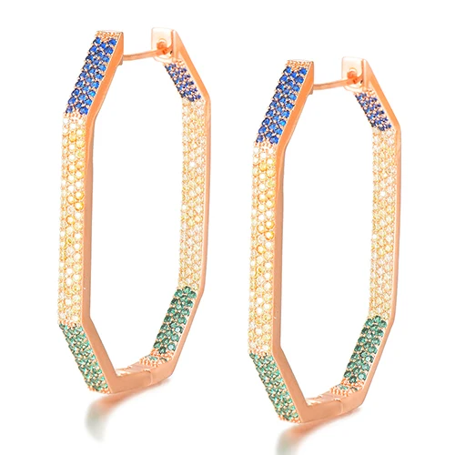 GODKI, 40 мм, роскошные геометрические массивные серьги-кольца для женщин, свадебные геометрические серьги с натуральным цирконием, нигерийские серьги-кольца - Окраска металла: RM