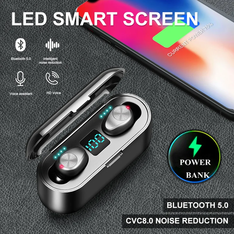 TWS 5 0 Bluetooth 9D стерео наушники беспроводные IPX7 водонепроницаемые 2000 мАч LED смарт