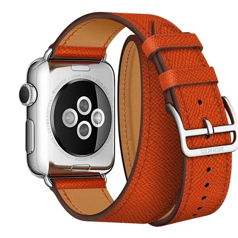 AIDIS прибытие двойной тур очень длинная кожаная Петля для iwatch серии 4 2 3 1 для Apple Watch ремешок 38 мм 42 мм 40 мм 44 мм - Цвет ремешка: Оранжевый
