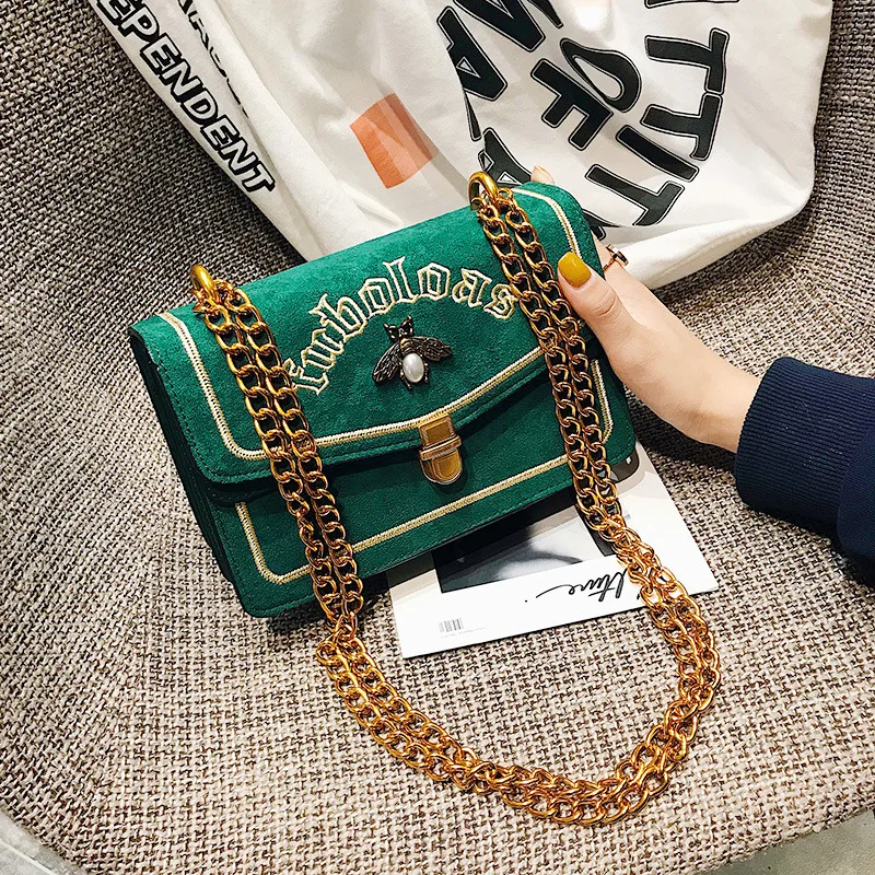 

Hong Kong Style Stereo Stereotypes Square Sling Bag Dull Polish Small Bee Embroidery Shoulder Oblique WOMEN'S Bag