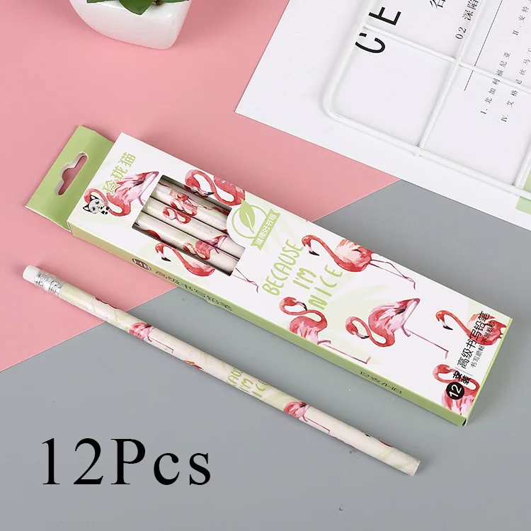 12 шт. милые конфеты HB карандаши Kawaii Фламинго деревянный студенческий карандаш для детей подарок школьные принадлежности карандаш канцелярские принадлежности - Цвет: 6
