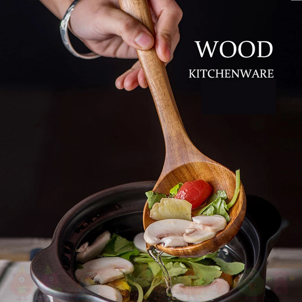 Teak Natural Wood Cookware Kitchen Utensils Cooking Tools Sets Tableware Kitchenware Dinnerware Spoon Shovel Colander Wooden Kit