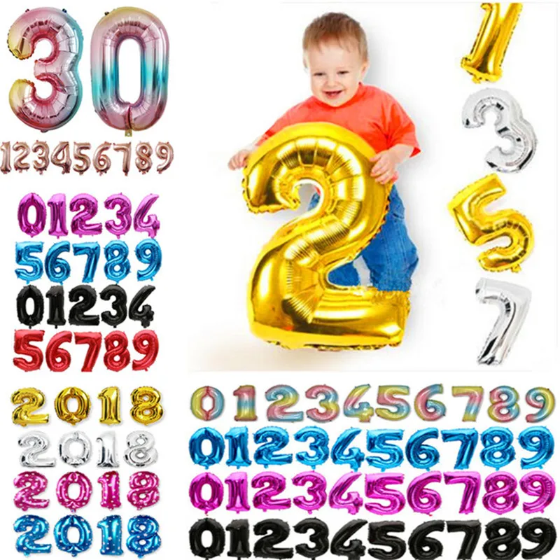 

32 Inch Gold Big Number Foil Balloons Digit Air Balloon Happy Birthday Wedding Decoration Letter Balloon Event Party Supplies