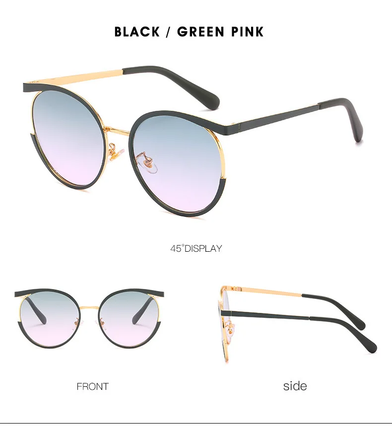 Бренд дизайнер Круглый кошачий глаз солнцезащитные очки Женские винтажные Роскошные Металлические рамки солнцезащитные очки для женщин градиентные белые Оттенки UV400