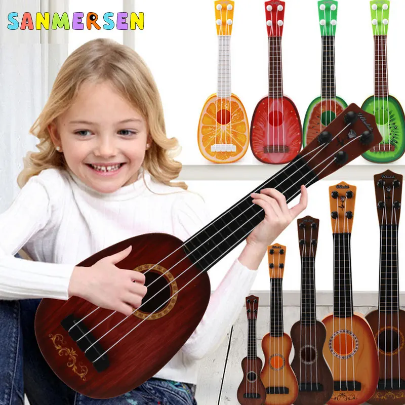 Early Education Simulation Childrens 4-String Acoustic Guitar Toy 11 Small Size Small Size 11 Light Mahogany Color