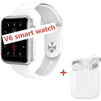 V6 Bluetooth для женщин и мужчин Смарт часы IWO сердечного ритма артериального давления фитнес-трекер PK B57 IWO 8 9 12 Q9 Smartwatch для IOS Android - Цвет: add  headphones