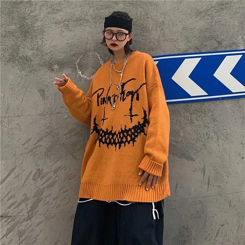 NiceMix/длинный свитер унисекс на Хэллоуин в стиле панк,, женский, мужской, с рисунком тыквы, улыбки, букв, крутой, большой размер, осень, Winten Kni