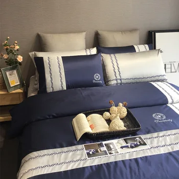 

European-style simple men's business four-piece 1.8/2.0m bedding six-piece pure cotton duvet cover sheet cover