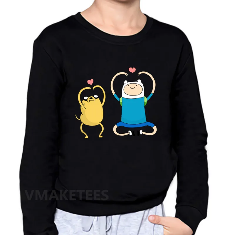 Детские толстовки с изображением Финна из Adventure Time and Jake с мультяшным принтом толстовка для мальчиков и девочек детские осенние Топы, забавная одежда для малышей KYT5200 - Цвет: 5200F-Black
