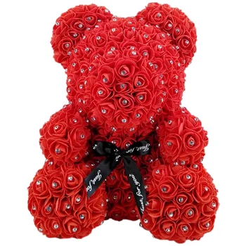 

Diamond Rose Bear with Heart Artificial Roses Foam Roses Flower Diamonds Bear Rose Valentine's Day Gifts Mother's Day Red L