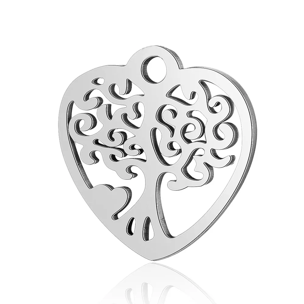 

5pcs/lot Stainless Steel Charm Hollow Out Heart Shaped Tree of Life Charms Pendants for DIY Jewelry Findings Accessories