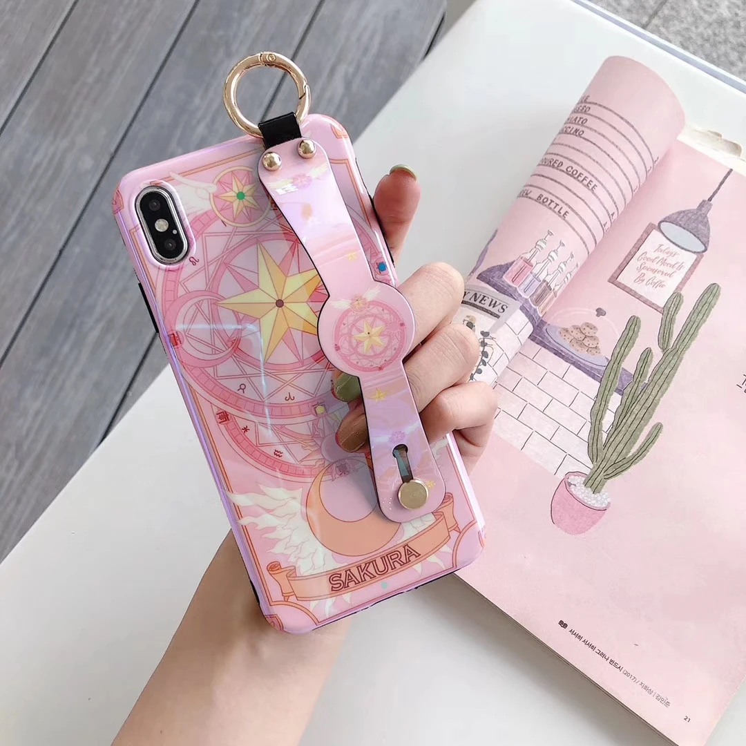 Глянцевый чехол Blue Ray Sailor Moon для Iphone 11 Pro Xs Max, чехол на запястье, милый мультяшный чехол для Iphone X, XR, 6, 7, 8 Plus, Funda - Цвет: Pink