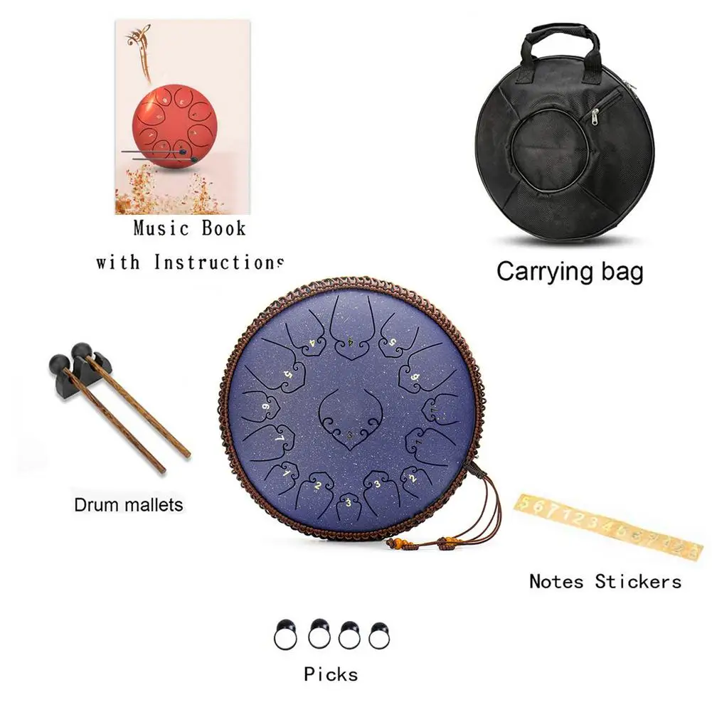 Steel Tongue Drum 15 Notes 14 Inches Panda Drum Handpan Drum Percussion  Instrument Wide Range Tank Drum with Padded Travel Bag, for Meditation