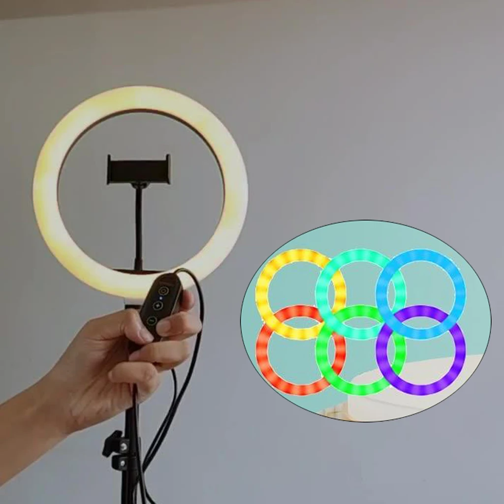 Selfie Ring Light with Stand 10 inch RGB Desk Ring Light with Tripod Stand Cell Phone Holder for Makeup Vlogging Live Stream