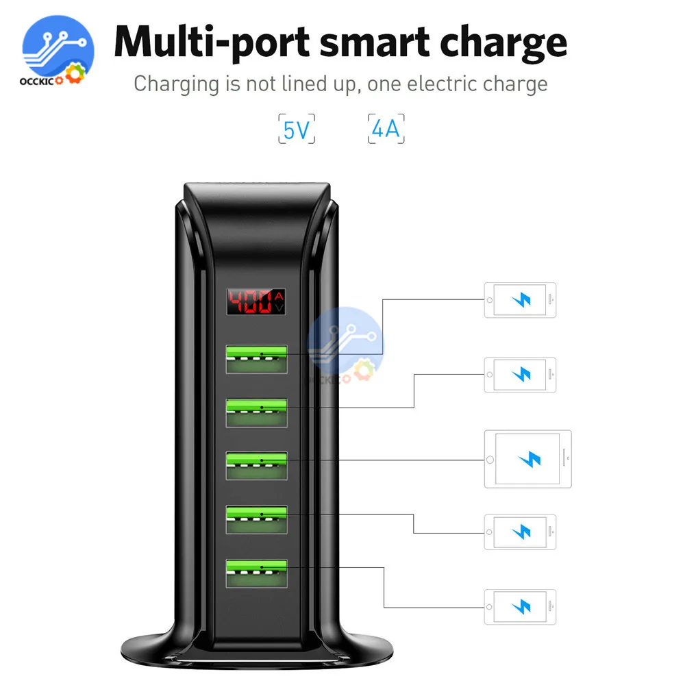 5 портов USB зарядное устройство адаптер концентратор светодиодный дисплей мульти usb зарядная станция для универсального мобильного телефона настенное зарядное устройство США ЕС Великобритания вилка