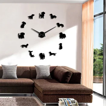 

DIY Wall Clock Art Dog Patterns Large Wall Clock Quartz Needle Creative No Frame Wall Clock With Mirror Effect Home Decoration