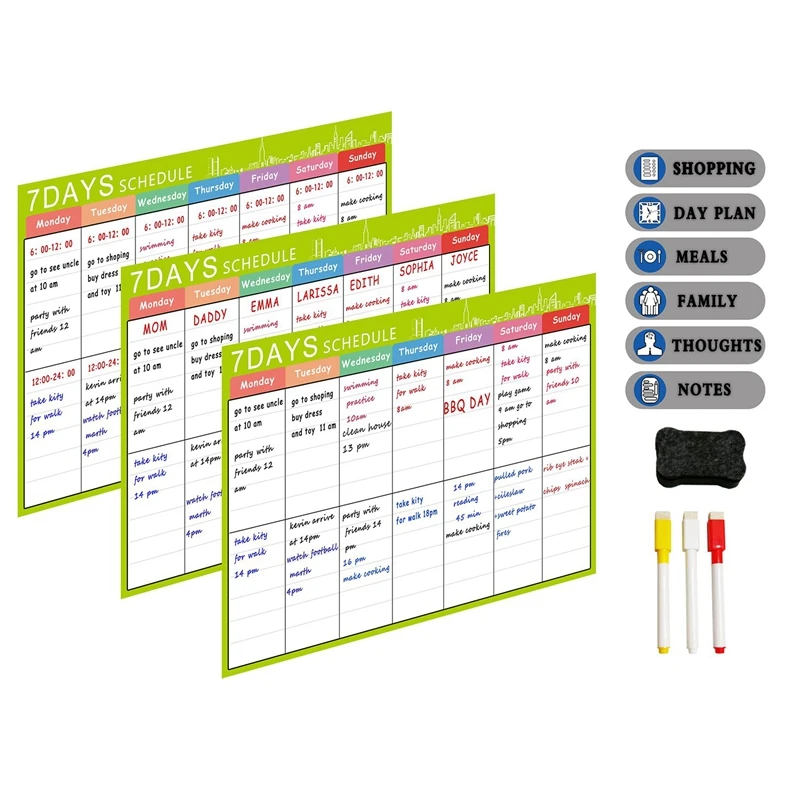 Kids Magnetic Dry Erase Planner Board for Refrigerator A3 Magnetic Whiteboard Family Organize To Do List Toy Gifts Green+White