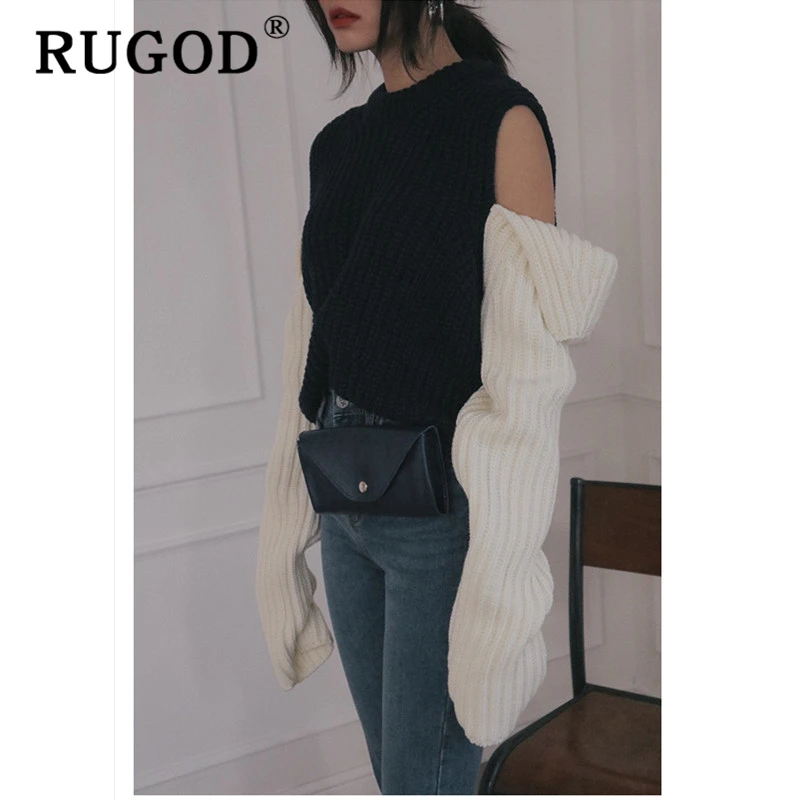 RUGOD Sweater women Korean chic round neck split long sleeve pullovers sweaters female Vintage auturm warm casual knitted wear