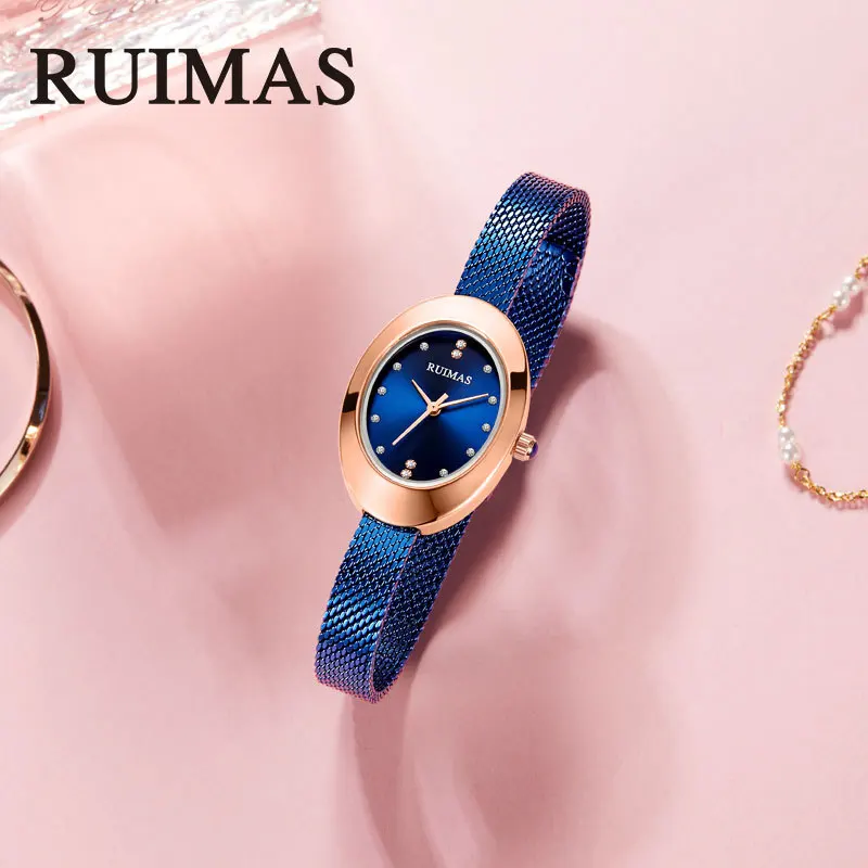 

Anke Store Womens Watch 2020 New Fashion Simple Classic Diamond Blue Oval Dial Waterproof Quartz Rose Gold Watch for Women Gifts