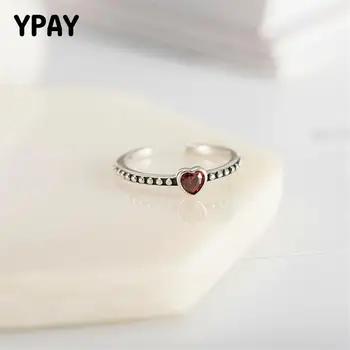 

YPAY Vintage Love Heart Finger Ring for Women Authentic 925 Sterling Silver Open Adjustable Rings Wedding Fine Jewelry YMR324