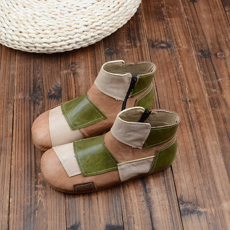 

Womens Boots Fall Winter Mori Retro Mixed Colors Short Boots Handmade Comfort Bare Boots College Style Students Flat Casual Shoe