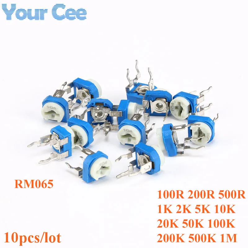 

10pcs RM065 RM-065 100 200 500 1K 2K 5K 10K 20K 50K 100K 200K 500K 1M ohm Trimpot Trimmer Potentiometer Variable Resistor