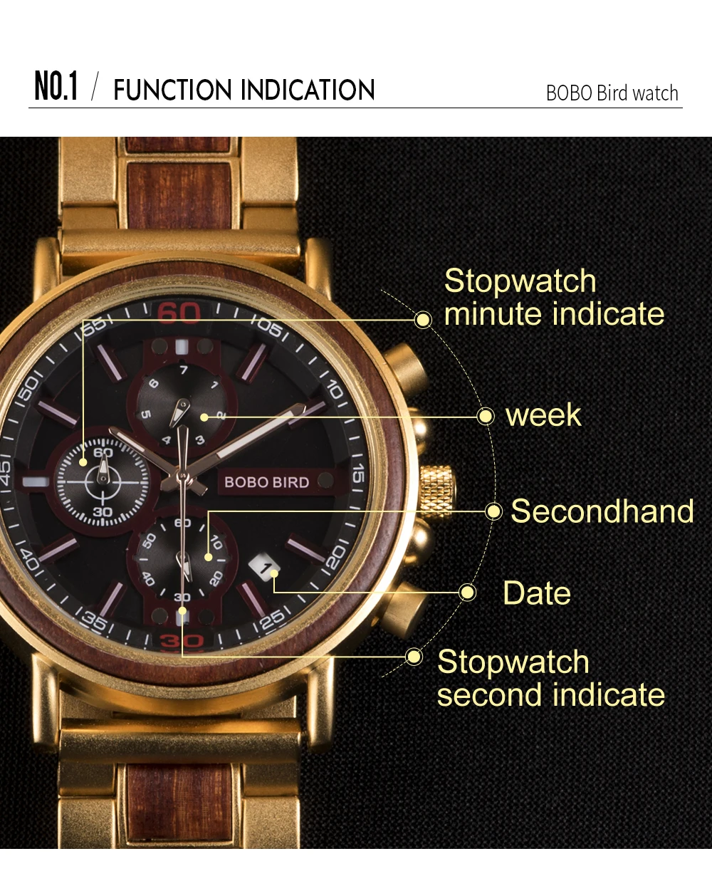 Relojes homb BOBOBIRD деревянные часы мужские персонализированные хронограф военный Секундомер Мужские часы Показать дату Рождественский подарок на заказ
