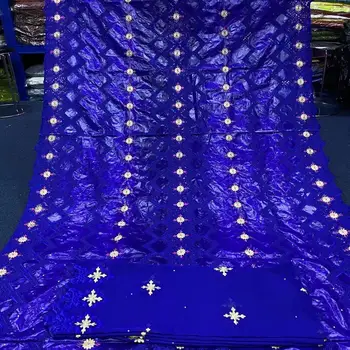 

Nigerian Bazin Riche Brode with Stones 2020 Embroidered Bazin Brocade Fabric African Bazin Lace with Chiffon Lace 5+2yards