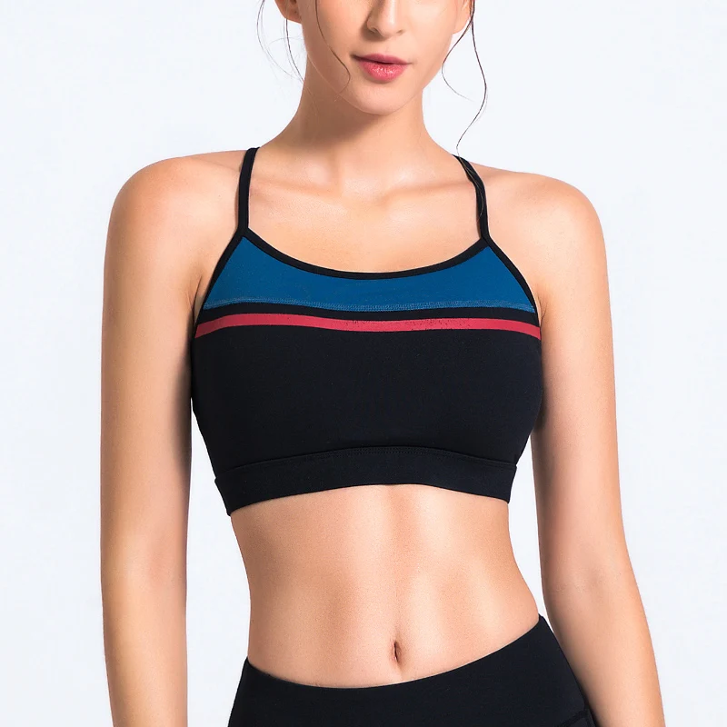 Sports Bra Top Push Up Fitness Running Yoga Bra Underwear Stripe Splicing Cotton Sport Tops For Women Gym Wear Solid Sportswear