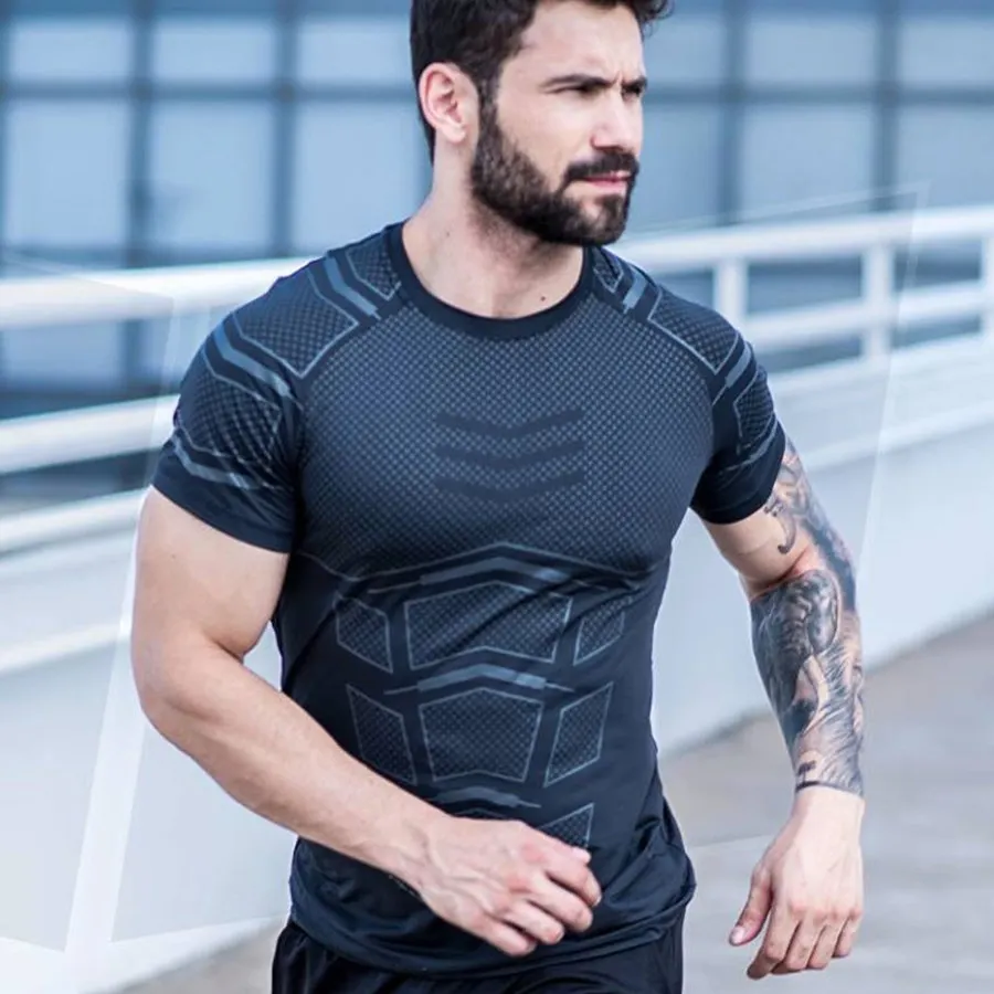 

New Men Running Sports T-shirt Compression Quick dry Skinny t shirt Male Gym Fitness Tee Tops Jogging Training Crossfit Clothing