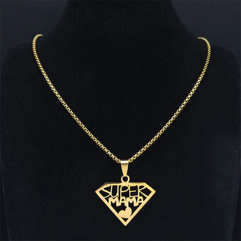 Super Mama Papa Mama Papa Halskette für Frauen Männer Edelstahl Gold Farbe Spanisch Brief Familie Liebes kette Geschenk Schmuck n4250s01 – Detail 3